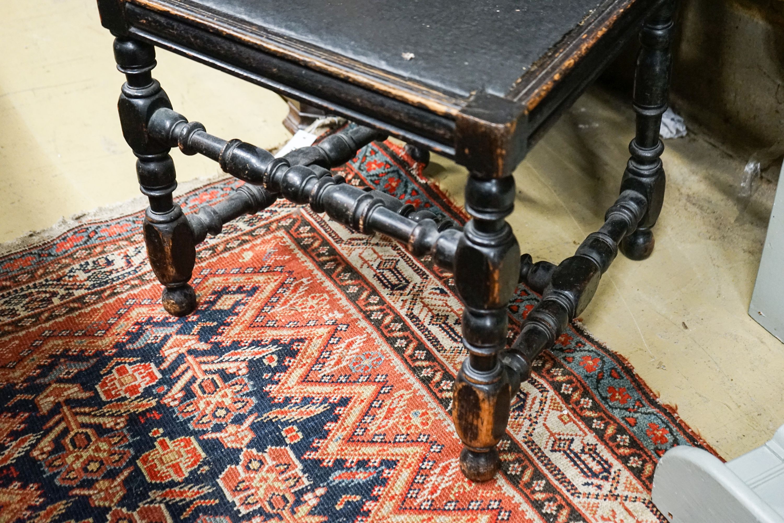 An ebonised beech chair designed by Edward Blore for Lambeth Palace. made by Gillow & Co. original oil cloth seat. Bears an ivorine plaque, 'Lambeth Palace'